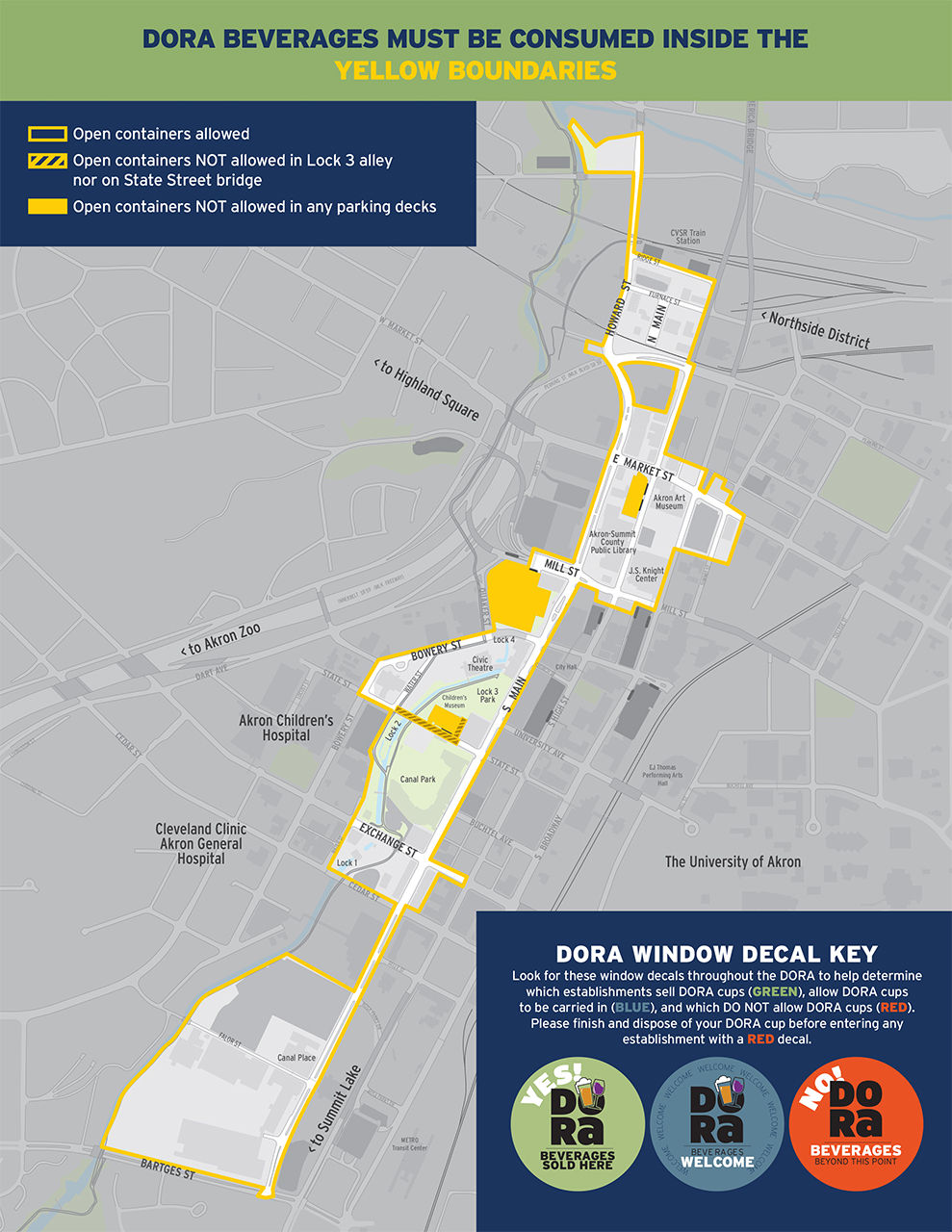 Map of the expanded, 2022 DORA boundary in downtown Akron, Ohio